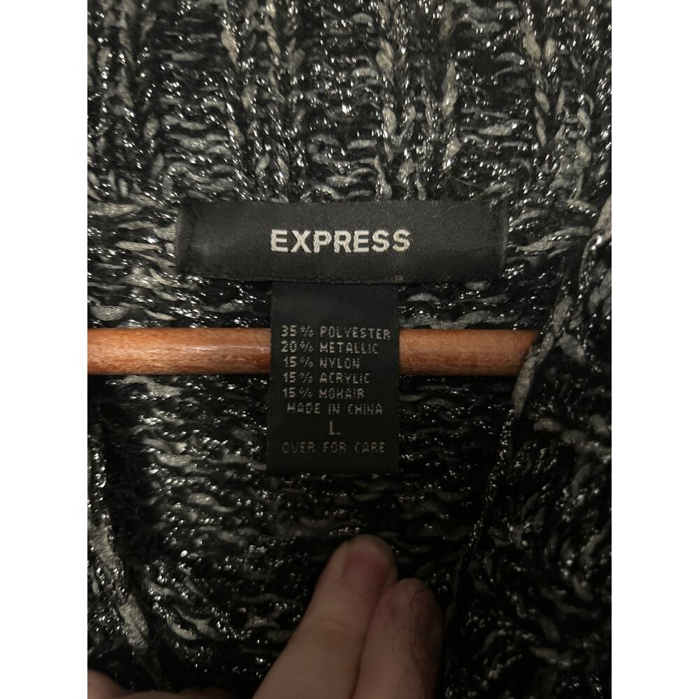 Express Women's Black Silver Metallic Marled Mock Neck Sweater‎ Large - Picture 5 of 9